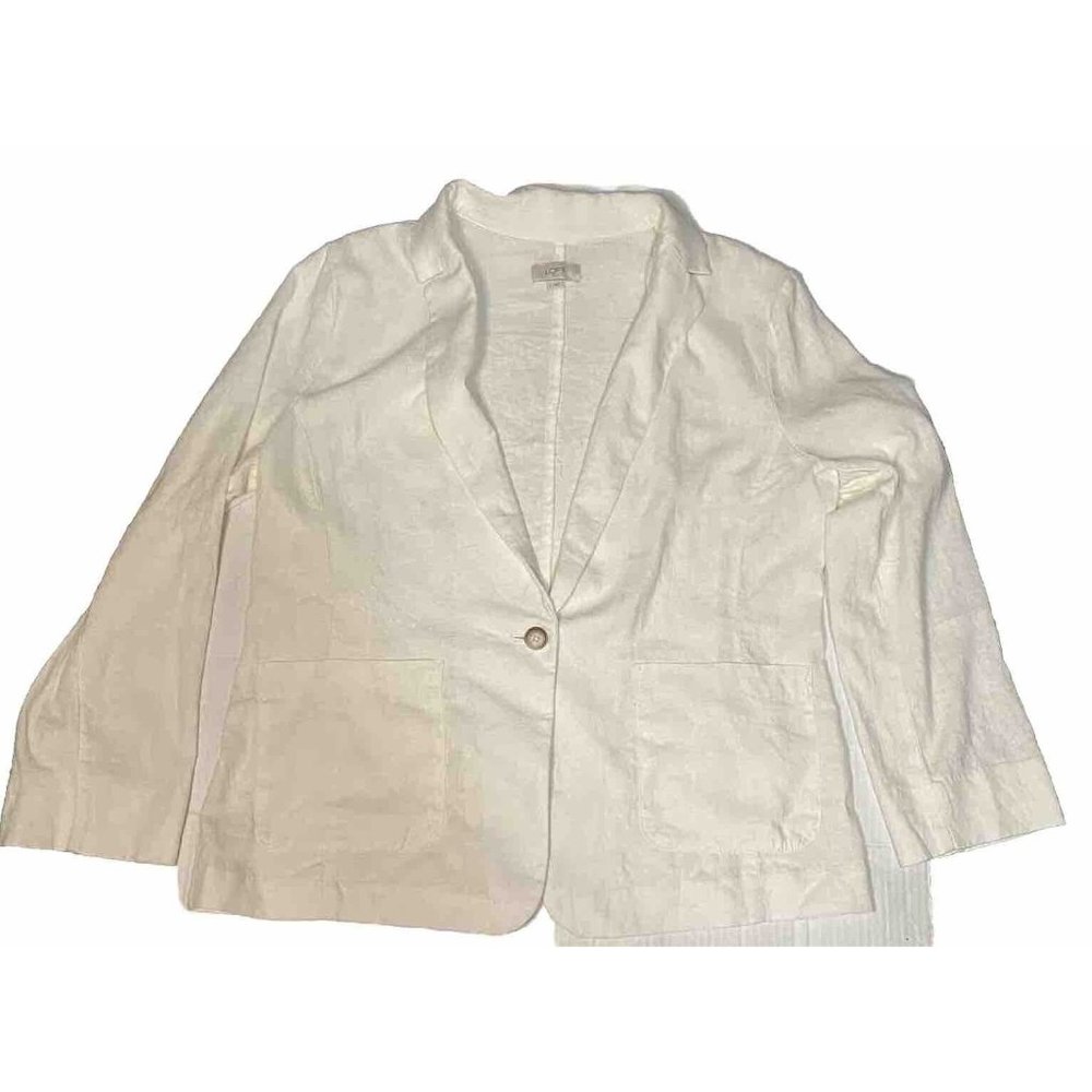 Loft White Size Large Linen Blend Single Back Vent Patch Pockets Jacket